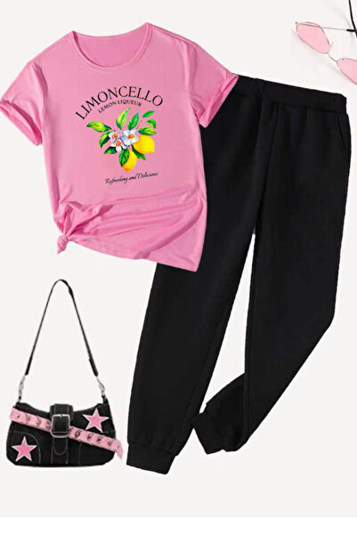 Joetsu Limon Printed T-Shirt - Jogger T-Shirt Crew Neck Bottom Top Tracksuit Set