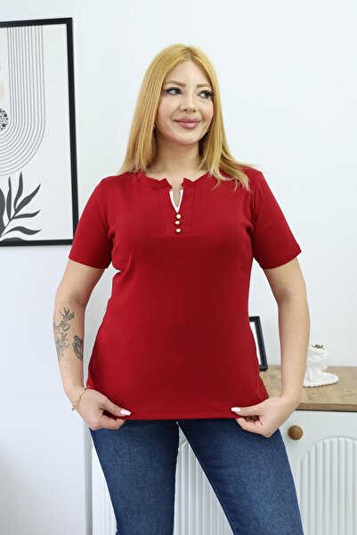 Siyezen Μπλουζάκι μεγάλου μεγέθους με διπλό λεπτομερές τελείωμα στο γιακά και...