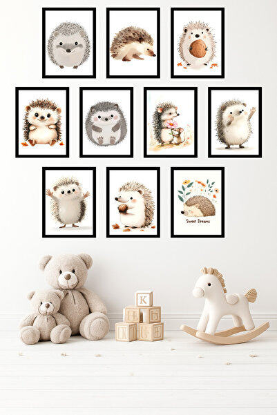 UNT 10-Piece Frame Look Hedgehog, Nordic Minimal, Children'S, Nursery Paintin...