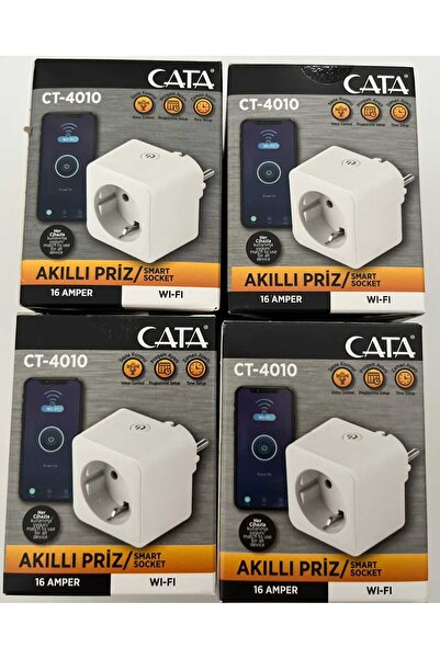 Cata 4 Adet _ CT-4010 Akıllı piriz Wifi kontrolü 16 Amper Beyaz