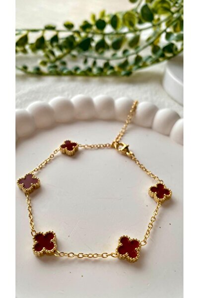 stainless steell Çelik Mini Gold Bordo Cleef Bileklik
