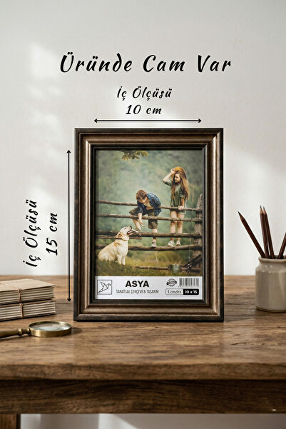 Asya Çerçeve Dekoratif Antik Desenli Siyah Kahve 10x15 Ayaklı Camlı Plastik F...
