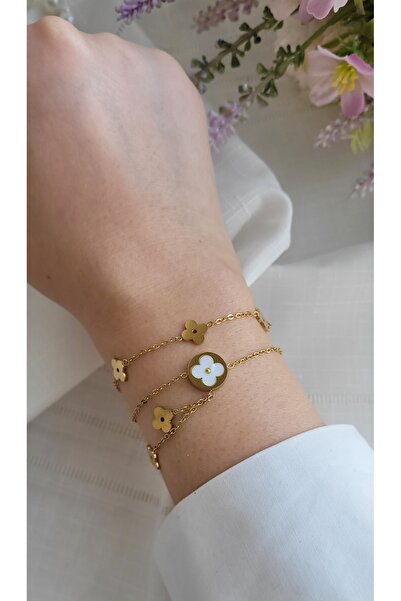 ilvesa shop Altın renk yonca detaylı 2li bileklik