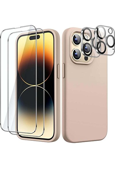 Shopi غطاء سيليكون ذهبي 5 في 1 لهاتف آيفون 14 برو ماكس (6.7 بوصة) - مع 2 واقي...