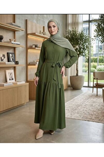 SHİROSA Φόρεμα χιτζάμπ με γιακά πουκαμίσου από ύφασμα μπουρούμικ