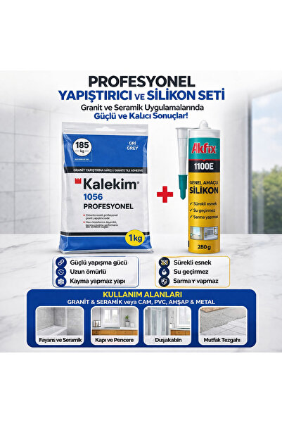 Akfix Kalekim 1056 Profesyonel Granit Yapıştırıcı 1 Kg + 1100E Silikon Seti