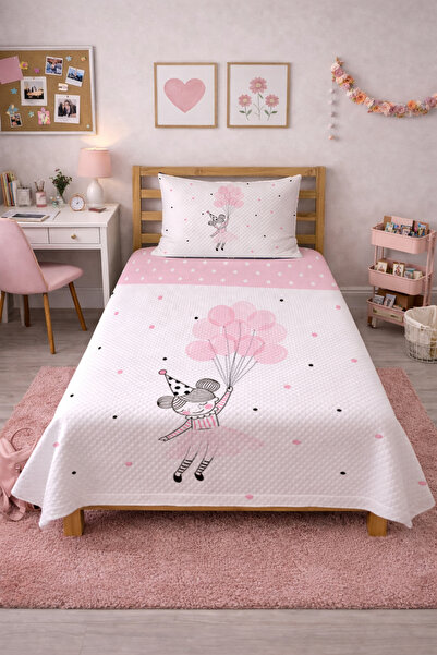 Evmila Σετ Βρεφικής Κλινοσκεπασμάτων Πικέ για Κορίτσια με Μπαλόνια - Καπιτονέ...