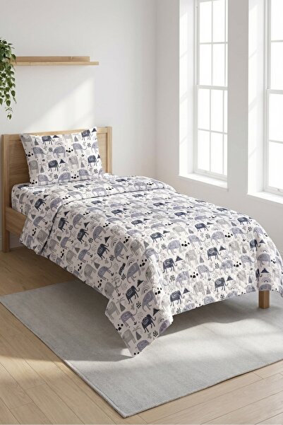 Evmila Cute Elephant Patterned Gray Baby Pique Set-Safari Nordic White Anthra...
