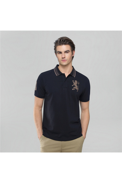 Giordano Men’s Cotton Slim Polo with 3D Lion Embroidery