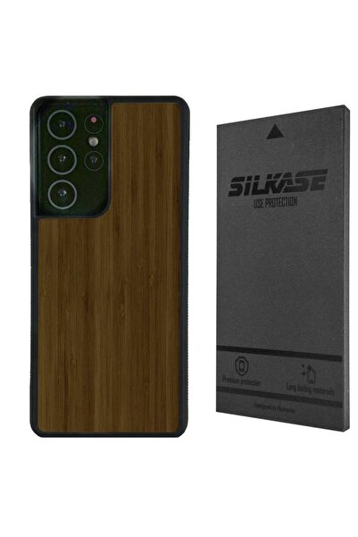 SILKASE Husa Wood pentru Samsung S21 Ultra, Hybrid silicon/lemn inchis