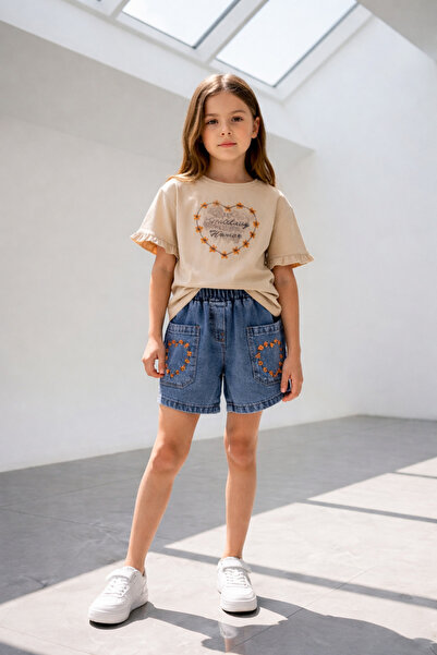 İncilay Σετ μπλουζάκι και τζιν σορτς για κορίτσια – Καλοκαιρινό σετ 2 τεμαχίω...