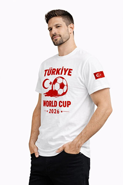 Generic Brand تي شيرت رجالي مطبوع عليه كأس العالم 2026 في تركيا - أبيض