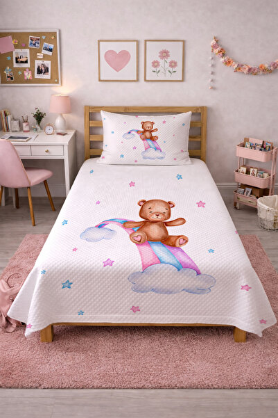 Evmila Starry Teddy Bear Rainbow Cloudy Teen Pique Set-Cute Modern Powder Blu...