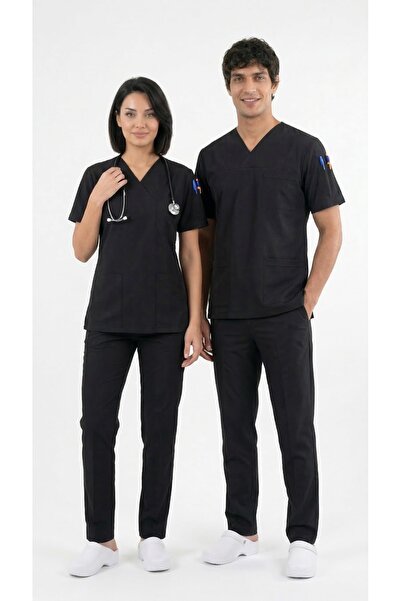 Runsales Μαύρο Σετ Σκραμπς |   Υψηλής ποιότητας υφασμάτινη στολή γιατρού & νο...