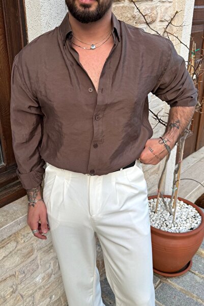 OUTFİT MAN Πουκάμισο Lyocell Organic Basic Oversize Καφέ