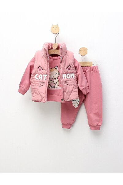 MiniKids Σετ γιλέκου, Μαμά Γάτας, σε ροζ απόχρωση σκόνης