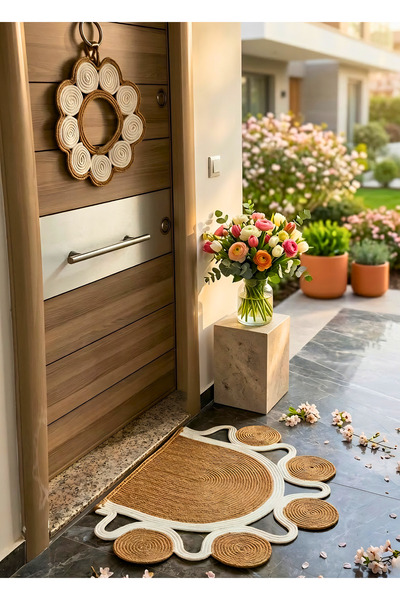 HomeTurko Διακοσμητικό ψάθινο στεφάνι πόρτας, χαλάκι εισόδου, χειροποίητο από...