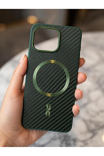 Oppo Reno 4 Lite / Oppo F17 Pro / Oppo A93 Uyumlu Karbon Desenli Magsafe Görünümlü Manyetik Kapak