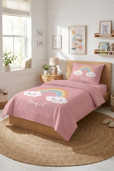 Evmila Σετ κρεβατιού Rainbow Cloud Pink Teenage Pique - Ρομαντικό Παραμυθένιο...