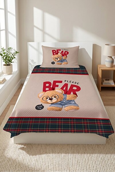 Evmila Cute Teddy Bear Plaid Children's Pique Set - Animal Theme Modern Navy ...