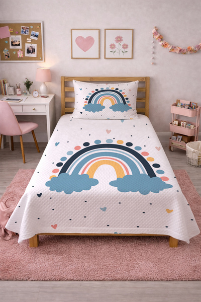 Evmila Σετ βρεφικού κρεβατιού Rainbow Cloud Heart-Pastel Fairy Tale Nordic Bl...