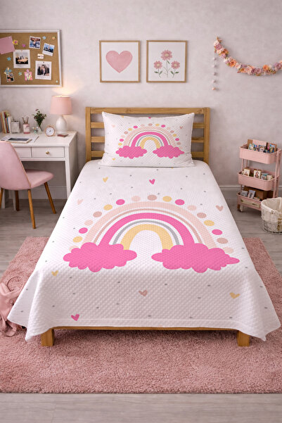 Evmila Σετ νεανικού κρεβατιού με μοτίβο καρδιάς Rainbow Cloud - Θέμα Παραμύθι...