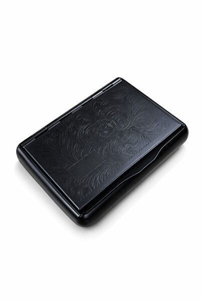 Wolf Metal Tabaka 6x9 cm – Tırnaklı Kapaklı Desenli Siyah Saklama Kutusu