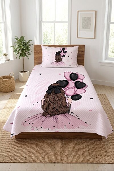Evmila Σετ Πικέ για κορίτσια με Μπαλόνια και Καρδιές - Διακοσμητικό Κάλυμμα Κ...