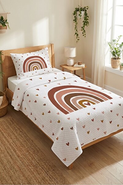 Evmila Παιδικό Σετ Πικέ Μονό Κρεβάτι με Καρδιές Ουράνιου Τόξου - Διακοσμητικό...