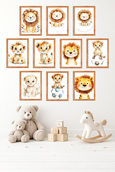 UNT 10-Piece Frame-Looking Cute Lion, Safari Themed, Nursery Painting Set 15X...