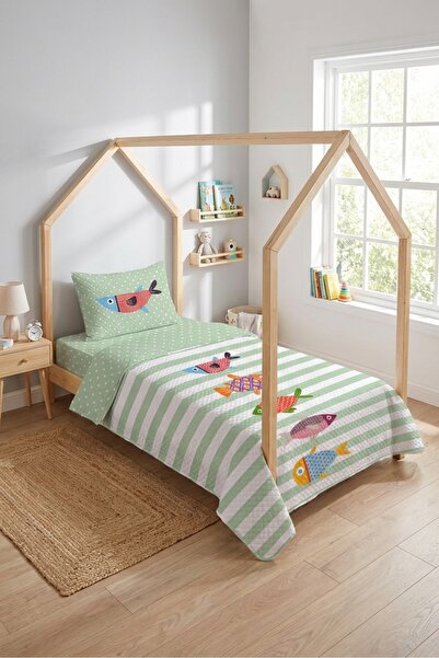 Evmila Σετ νεανικού πικέ με ρίγες και σχέδιο ψαριών-Πολύχρωμο διακοσμητικό κά...