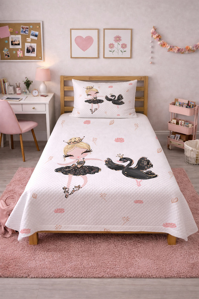 Evmila Σετ Πικέ Μπαλαρίνα Πριγκίπισσα Κύκνος-Κομψό Διακοσμητικό Κάλυμμα Κρεβα...