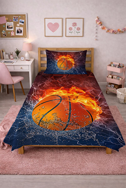 Evmila Σετ Βρεφικής Πικέ με Σχέδιο Μπάσκετ με Φλόγες - Αθλητική Σύλληψη Μοντέ...