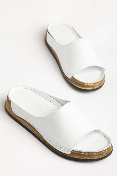 Dilimler Ayakkabı Γνήσιες Δερμάτινες Ορθοπεδικές Γυναικείες Παντόφλες με Λευκ...