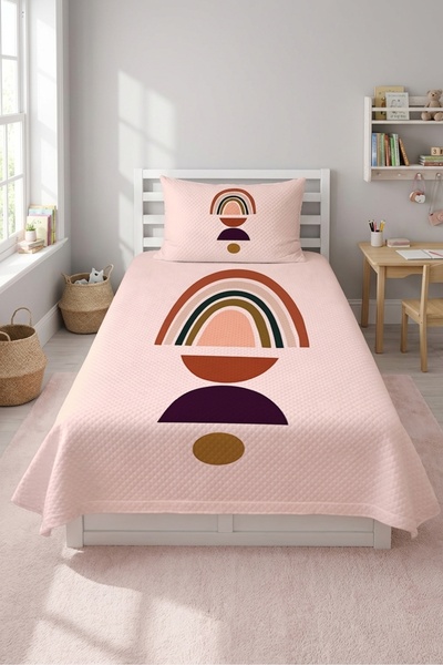 Evmila Rainbow Geometric Pastel Kids Teen Pique Set-Minimal Bohemian Powder C...