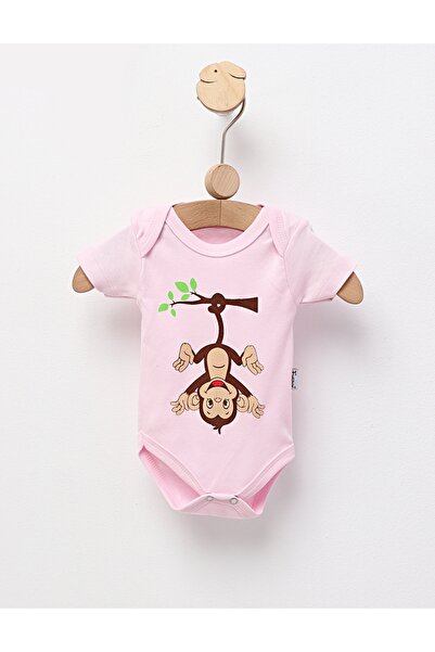 MiniKids Βρεφικό κορμάκι, Μαϊμού, απαλό ροζ σχέδιο