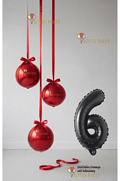 LOTUS PARTY Red Set - Red Globe Balloon - Red Number Balloon - Globe Foil Bal...