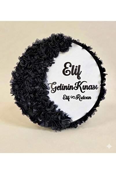 Elriya Gelin Tefi Yarım Ay Üç Boyutlu Çiçek Süslemeli İsme Özel Gelin Tefi, K...