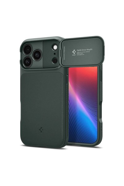 Spigen Оптик Армор МагСейф калъф за камера за iPhone 17 Pro Max, Абис зелен