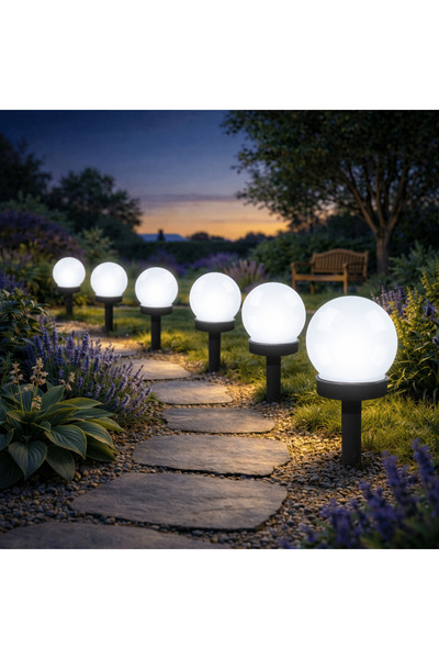 TnsAround Σετ 6 Ηλιακών Φωτιστικών Σφαιρών, Ψυχρό Λευκό Φως, Αισθητήρας Φωτός...