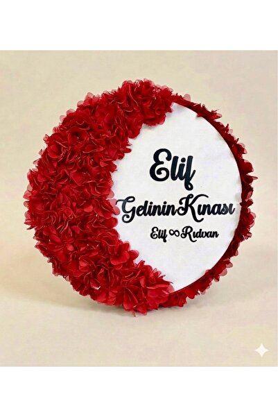 Elriya Gelin Tefi Yarım Ay Üç Boyutlu Çiçek Süslemeli İsme Özel Gelin Tefi, K...