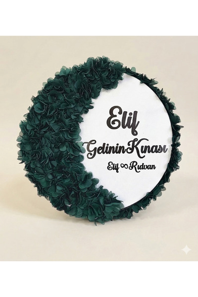 Elriya Gelin Tefi Yarım Ay Üç Boyutlu Çiçek Süslemeli İsme Özel Gelin Tefi, K...
