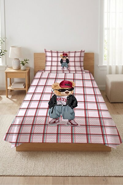 Evmila Παιδικό σετ πικέ με καρό φιγούρες αρκουδάκια - Διακοσμητικό κάλυμμα κρ...