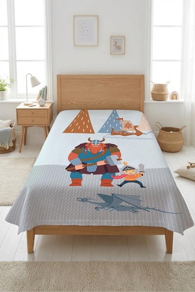 Evmila Σετ νεανικού κρεβατιού με σχέδιο Viking Knight Dragon - Παραμυθένιο σκ...