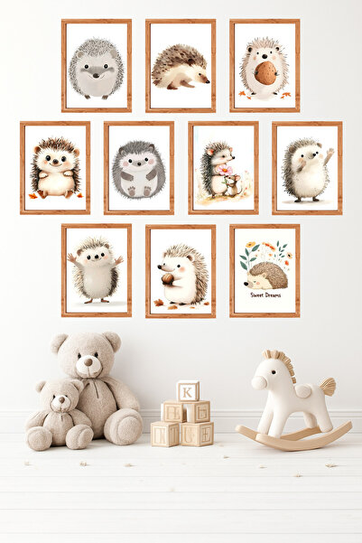 UNT 10-Piece Frame Look Hedgehog, Nordic Minimal, Children'S, Nursery Paintin...
