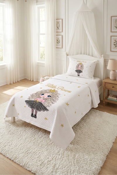 Evmila Σετ Πικέ για Κορίτσια με Κορώνα Πριγκίπισσας-Σετ Πικέ με Θέμα Παραμύθι...