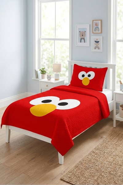 Evmila Παιδικό σετ πικέ με χαριτωμένη φιγούρα προσώπου - Μοντέρνο κόκκινο και...