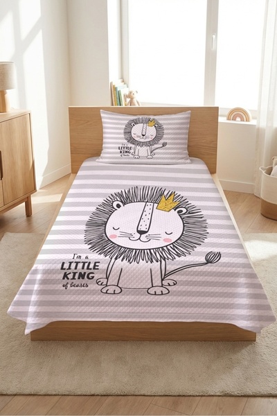 Evmila Cute Lion Striped Children's Pique Set-Minimal Safari Nordic Gray Powd...