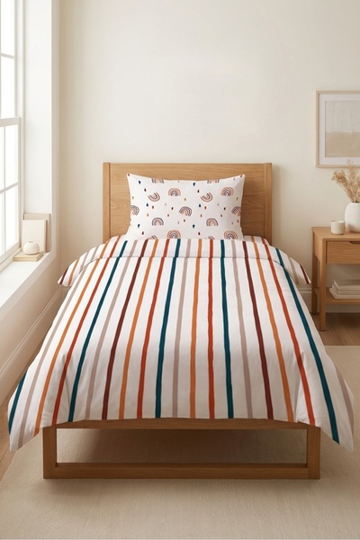 Evmila Παιδικό Σετ Πικέ με Ρίγες Ουράνιο Τόξο - Χαρούμενο Νεανικό Μοντέρνο Πο...