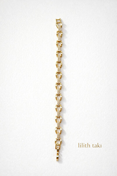 Lilith Takı Sparkling Zircon Stone Detailed Gold Color Women's Bracelet – Mod...